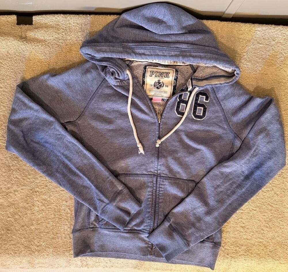 Y2K PINK Victoria's Secret Full Zip Hoodie Size Small Blue 86